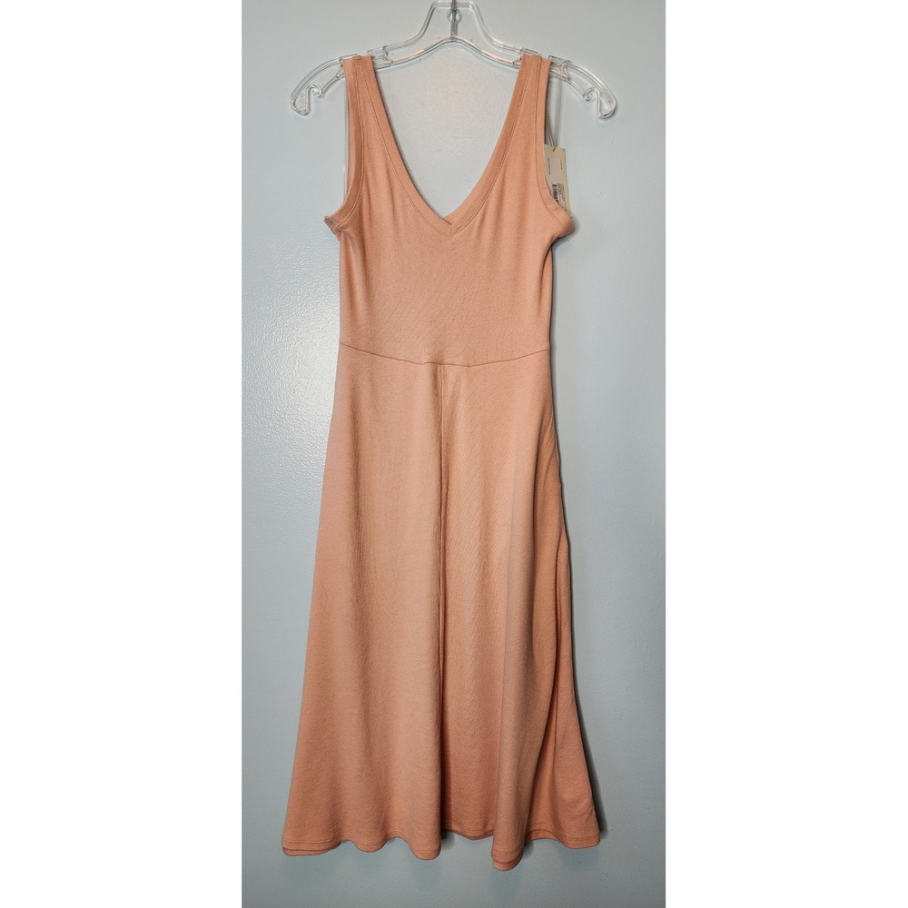 A New Day Midi Dress Women XS Light Pink NWT Ribbed V-Neck Sleeveless Pockets